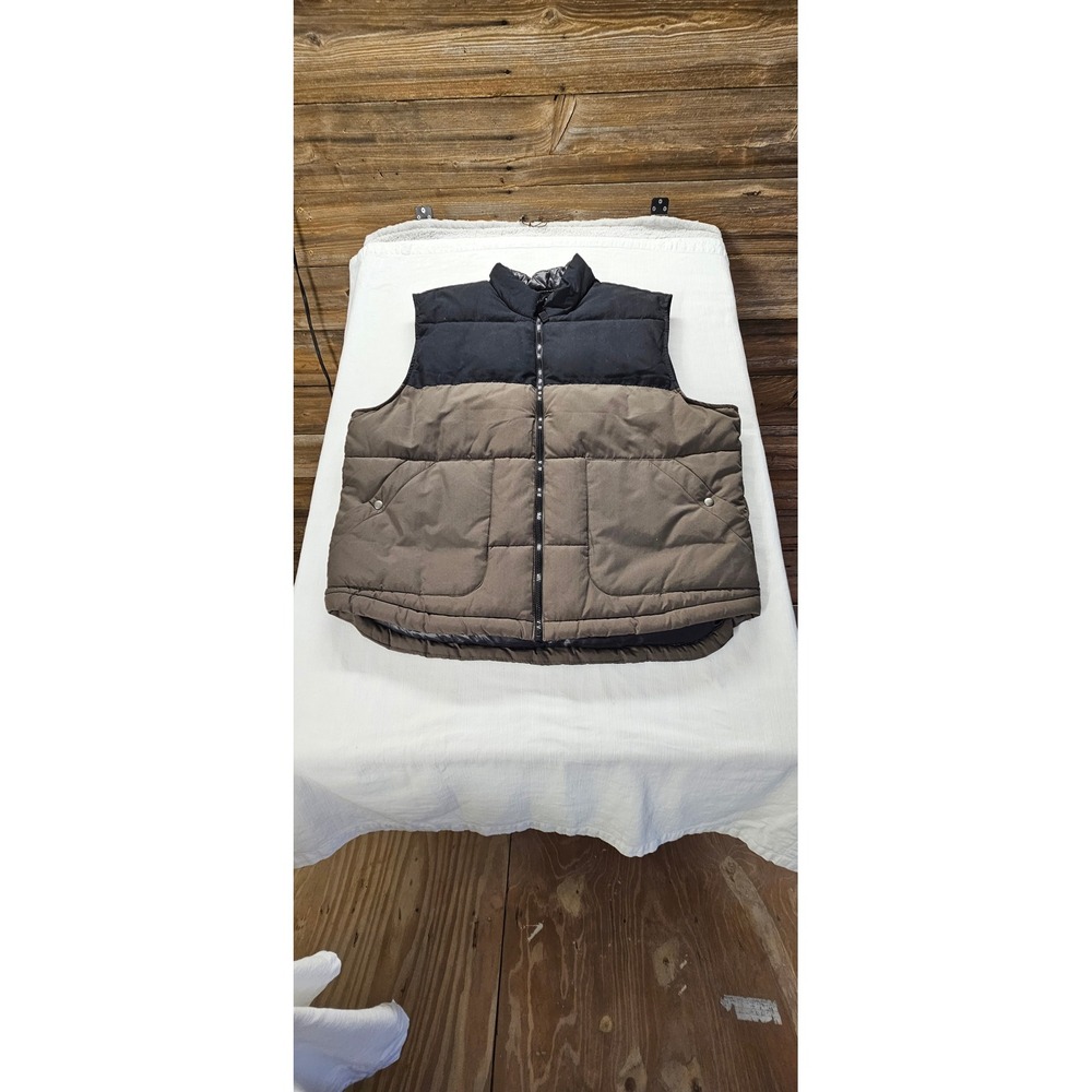 St Johns Bay Mens XXL Puffer Vest Brown Black Colorblock Quilted Full Zip